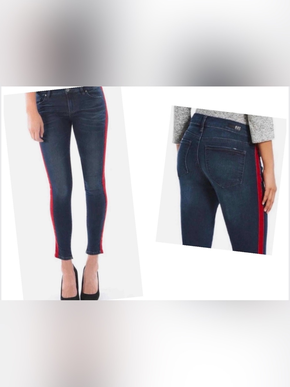 Kut from the Kloth Indigo Straight-Leg Jeans with Red Side Trim